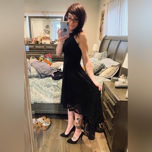 ✨🖤Dressystar Women's Halter Floral Lace Cocktail Party Dress Hi-Low dress🖤✨